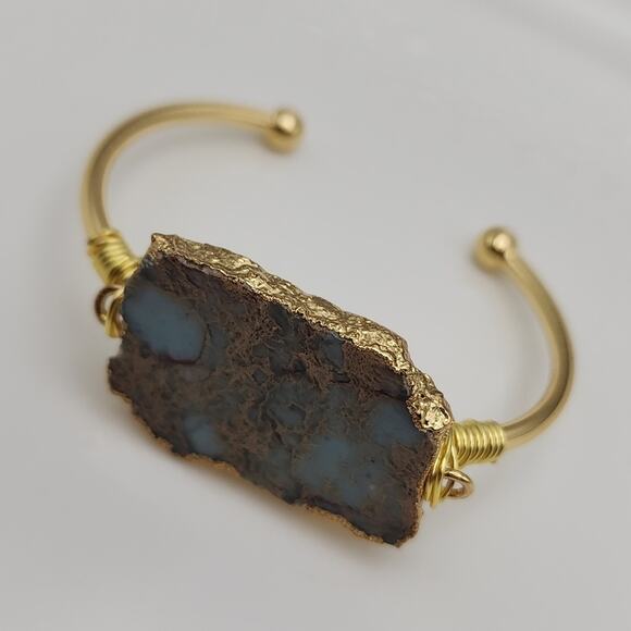 Genuine Seafoam Jasper Bangle Bracelet - Picture 4 of 5